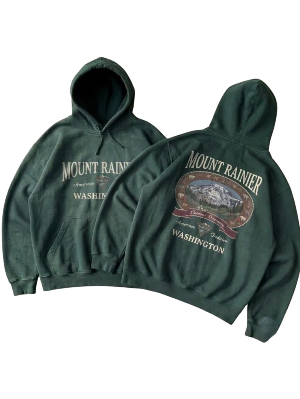 Gildan Dark Green Mount Rainier Washington Graphic Hoodie